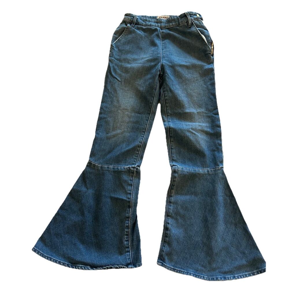 FRAME Size 25 Denim High-Rise Cropped‎ Flare Jeans Flat Front Medium Wash Boho